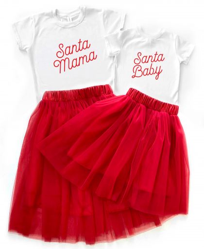 Набор новогоднего Family look футболки и юбки "Santa"
