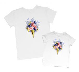 Набор футболок с принтом для мамы и дочки "Цветочное мороженое"