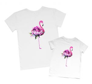 Пара футболок "Фламинго с цветком" для мамы и дочки