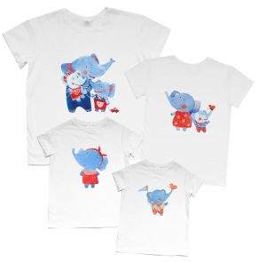 футболки семейным набором с рисунком "Слоники"