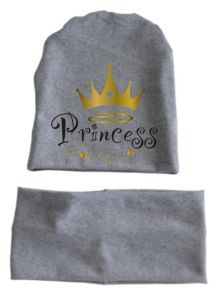 Трикотажный набор шапка + снуд-шарф "Princess" (серая)