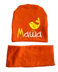 Трикотажный набор шапка + снуд-шарф "Именная с птичкой" (оранж)