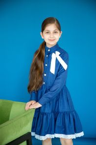 Школьное платье для девочки с костюмной ткани (темно-синий)