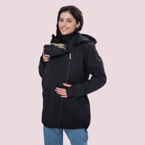 Слингокуртка демисезонная, куртка для беременных Softshell 4 в 1 (чёрная)