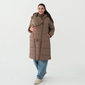 Зимнее женское пальто трансформер 3в1 + вставка для беременных + слинговставка 3в1 (капучино)