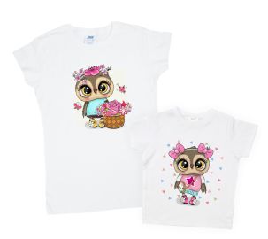Одинаковые футболки для мамы и дочки "Совы"