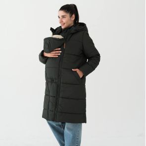 Зимнее женское пальто трансформер 3в1 + вставка для беременных + слинговставка 3в1 (чёрный)