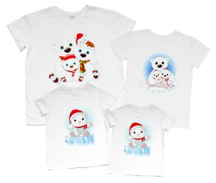 4 новогодних футболки с принтом "Полярные мишки на льдинах"