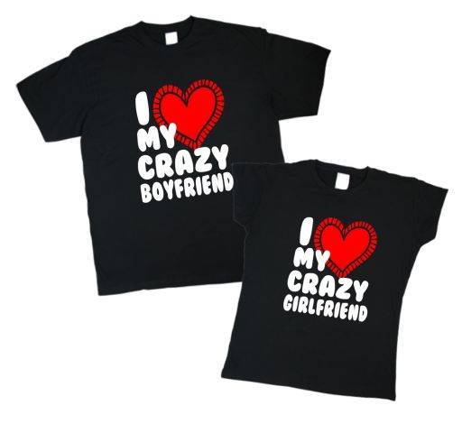 Футболки для парочки "I love ma crazy boyfriend & girlfriend"