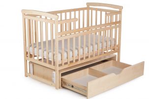 Детская кровать для новорожденных цвета натурального дерева TRANSFORMER с ящиком