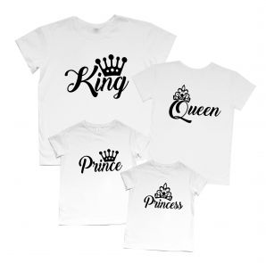 Футболки набором с надписями "King, Queen, Prince, Princess"