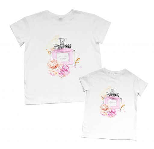 Женская и детская футболки Family look "Пионы Miss Dior"