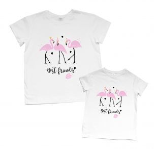 Для мамы и дочки футболки наборами Family look "Фламинго best friends"