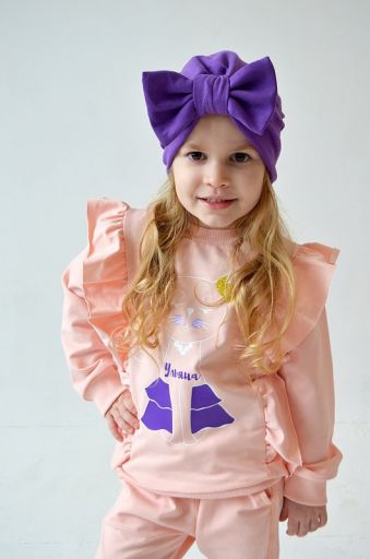 Шапочка тюрбан трикотажная с бантиком для девочек (фиолетовый)