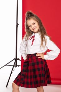 Детская юбка шотландка в школу натуральная ткань (красная клетка)