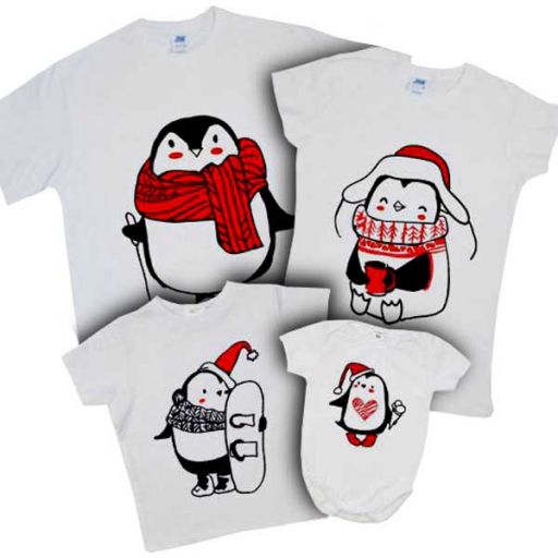 Набор новогодних футболок "Пингвины нарисованные" (белый)