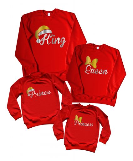 Family look новогодних свитшотов "King Queen Prince Princess в колпаках"