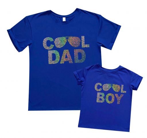 Футболка папа/сын с переливным принтом "Cool Daddy & Boy" (голограмма)