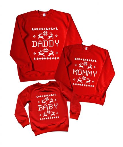 Набор свитшотов для молодой семьи "Daddy Mommy Baby новогодний узор"
