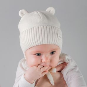 Детская зимняя шапка с ушками шерсть мериноса (белый)