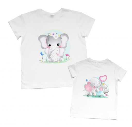 Пара футболок с принтом для мамы и дочки "Слоники"