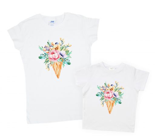 Набор футболок Family look для мамы и дочки "Цветы в рожке"