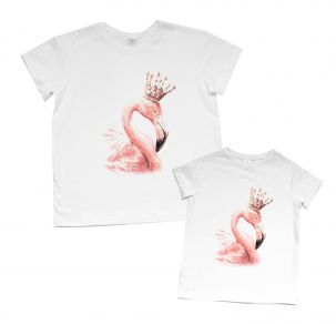 Комплект футболок для мамы и дочки "Фламинго с коронами"