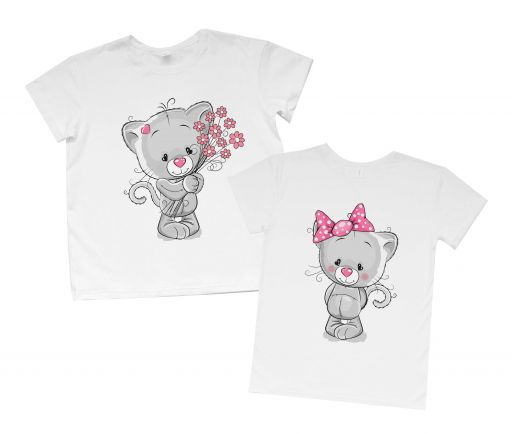 Парный набор футболок для девушки и парня "Котики"