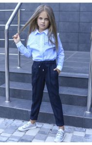 Школьные детские брюки для девочек (синий)