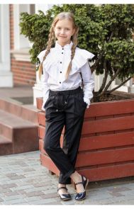 Школьные брюки для девочек с поясом на резинке (черный)