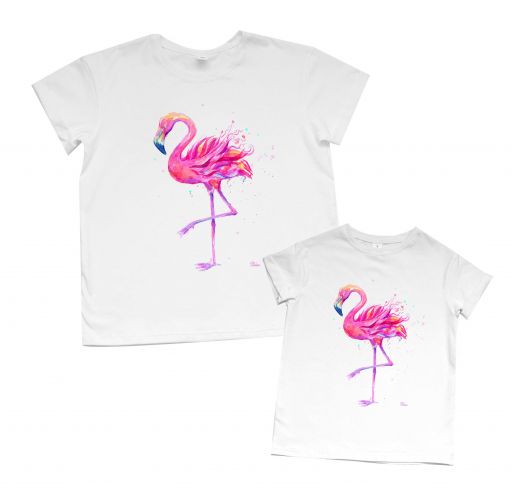 Одинаковые футболки для мамы и дочки "Розовые фламинго"