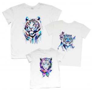 Белые футболки в наборе Family look "Тигры акварель"