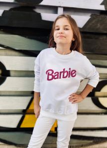 Белый свитшот для девочек с принтом "Barbie" (глиттер)