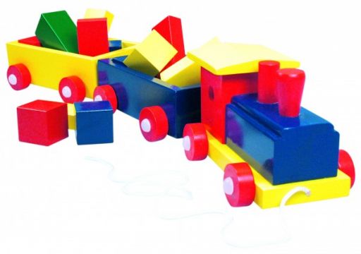 Деревянный паровоз с кубиками (цветной)