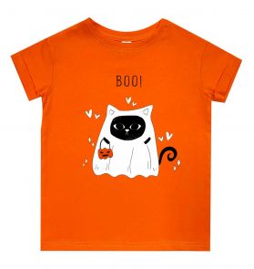 Детская футболка на Halloween "Boo!" (котик)