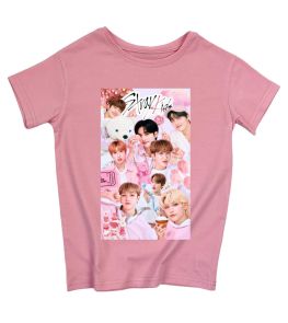 Детская футболка с принтом "Stray kids" (розовый коллаж)