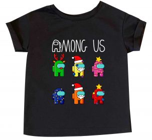 Детская новогодняя футболка "Among us в новогодних костюмах"