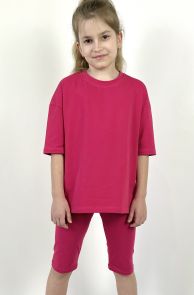 Детский базовый комплект oversize футболка + велосипедки (малина)