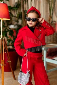 Детский брючный костюм с укороченым пиджаком "Луиза" (красный)