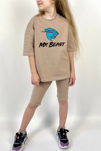 Детский комплект oversize футболка + велосипедки "MR Beast"