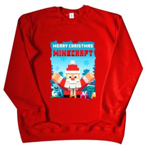 Детский новогодний свитшот "Merry Christmas Minecraft" (красный)