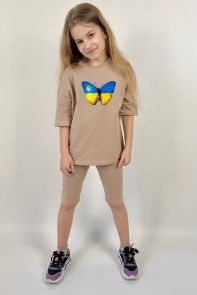 Дитячий комплект oversize футболка + велосипедки "Метелик прапор України"