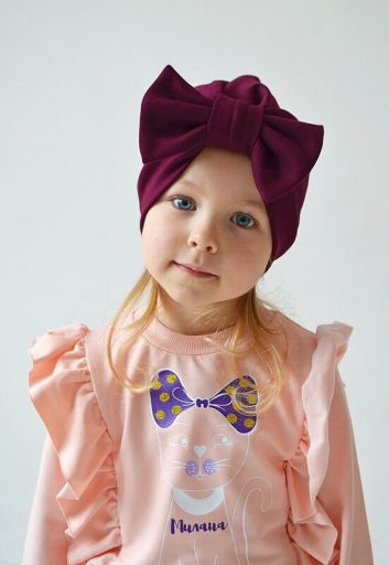 Детская трикотажная шапочка тюрбан для девочек (марсала)