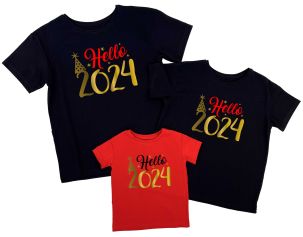 Family look набор футболок с надписью "Hello 2024"