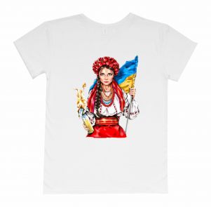 Футболка бойфренд с принтом "Українка з прапором"