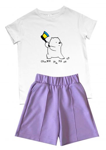 Футболка с принтом и шорты для девочек "Скажи паляниця" (мишка)