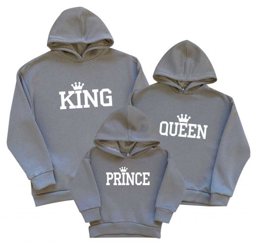 Худи с капюшонами для всей семьи "King Queen Price Princess с коронами"