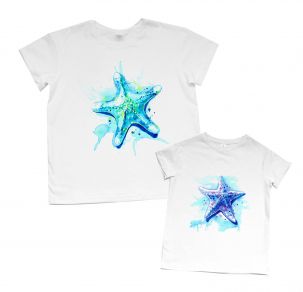 Набор футболок boyfriend с рисунком "Морские звёзды" мама и дочка