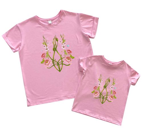 Комплект футболок для мами та доньки "Тризуб" (квітучий)