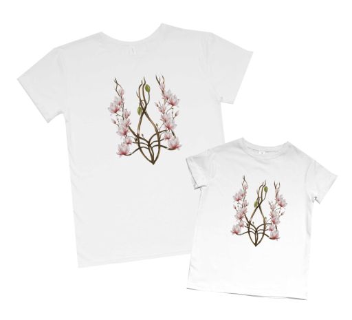 Комплект футболок для мами та доньки "Тризуб" (магнолія)